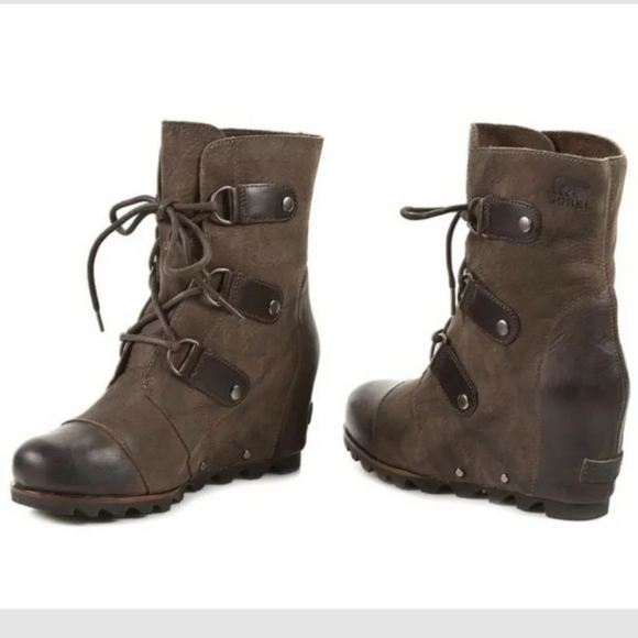 Sorel Shoes - Sorel Joan of Arctic Waterproof Leather Wedge Mid Boots Brown Size 8.5